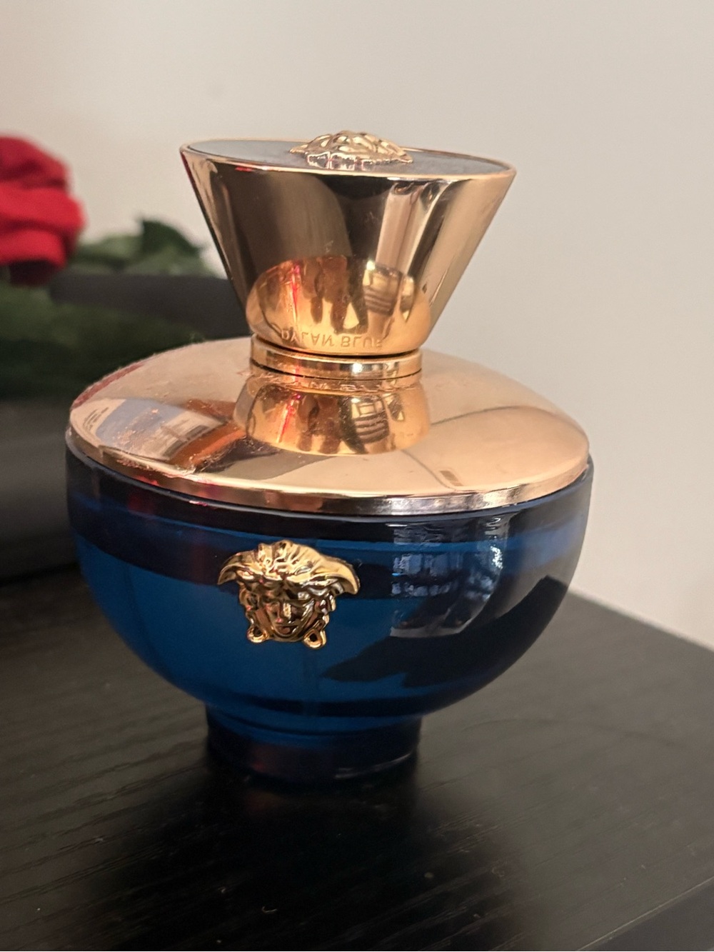 Versace Deep Blue Glass Vase with Gold Medusa Finial